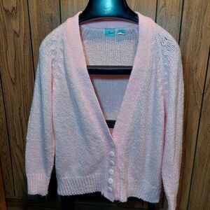 Pink Women's Sweater Vintage 80s Liz Thomas Large Long Sleeve 100% Acrylic